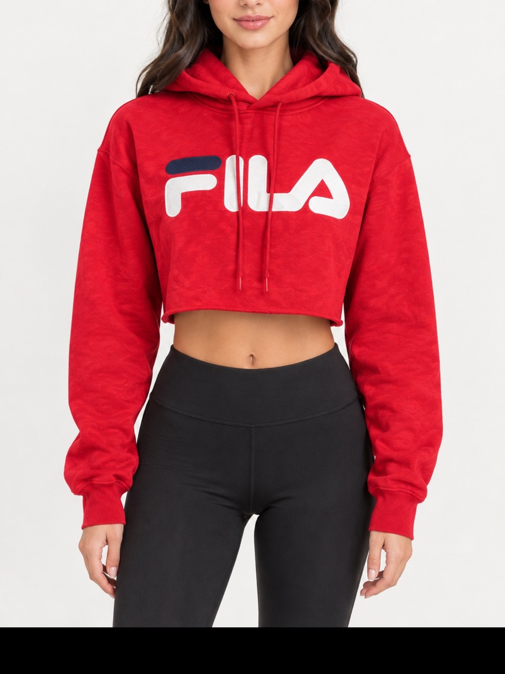 FILA Red Cropped Hoodie with White & Navy Logo